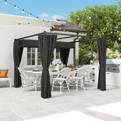 Outsunny 3 x 3(m) Retractable Pergola, Garden Gazebo Shelter with Curtains, for Grill, Patio, Deck, Charcoal Grey