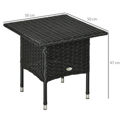 Outsunny Rattan Side Table, Outdoor Coffee Table with Plastic Board Under the Full Woven Table Top for Patio, Garden, Balcony, Black