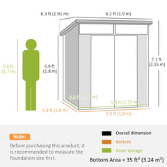 Outsunny 6 x 6ft Outdoor Storage Shed, Plastic Garden Shed with Windows and Air Vents, Outdoor Resin Tool Shed with Latch Doors for Garden, Deck, Light Grey