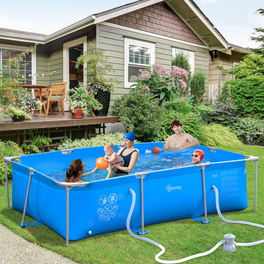 Outsunny Steel Frame Pool with Filter Pump, Filter Cartridge, Reinforced Sidewalls Rust Resistant Above Ground Swimming Pool 292 x 190 x 75cm, Blue