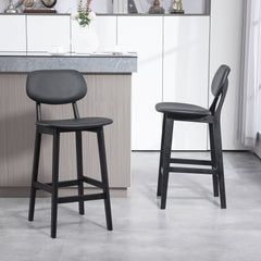 HOMCOM Set of Two Wooden Classic Bar Stools, with Faux Leather Seats - Black