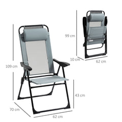 Outsunny Set of 2 Portable Folding Recliner Outdoor Patio Adjustable Backrest, Grey