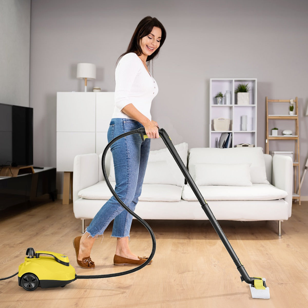 1.8L Steam Cleaner 2000W with 15 Piece Accessory Set-Yellow