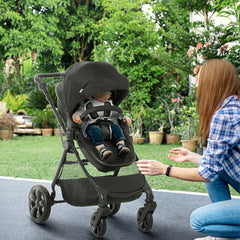 HOMCOM Foldable Baby Stoller, with Reclining Backrest, Adjustable Canopy, for Ages 0-36 Months - Black