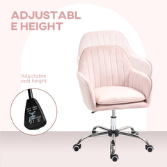 HOMCOM Velvet-Feel Tub Office Chair, with Seat Cushion - Pink