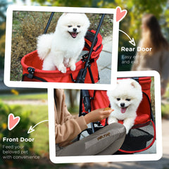 عربة أطفال قابلة للطي من PawHut Dog Pram للكلاب الصغيرة مع 4 عجلات ومقود أمان وحامل أكواب للكلاب الصغيرة، باللون الأحمر