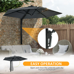 Outsunny 2.5m Wall Mounted Parasol, Hand to Push Outdoor Patio Umbrella with 180 Degree Rotatable Canopy for Porch, Deck, Garden, 250 cm, Dark Grey