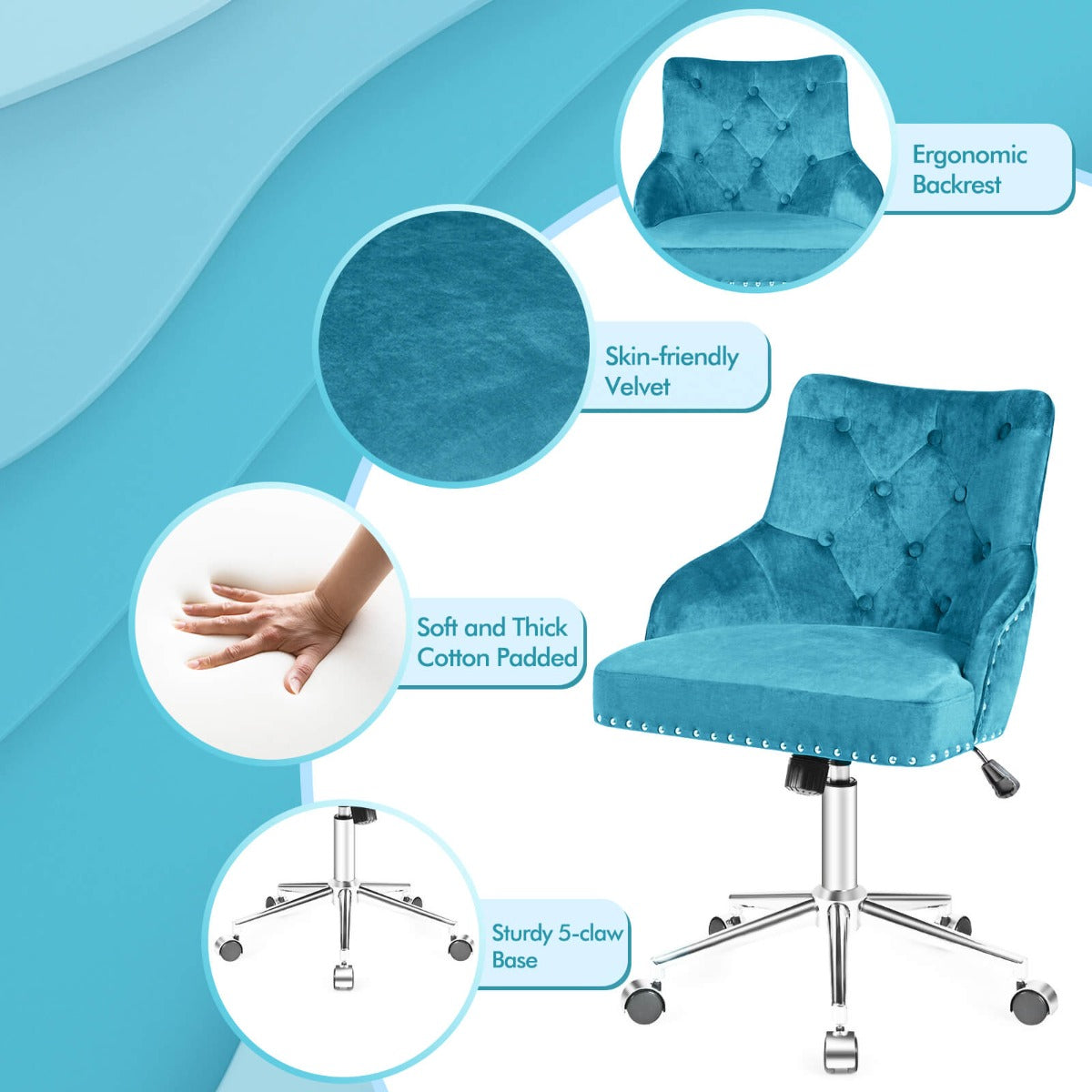 Adjustable 360° Swivel Accent Armchair-Turquoise