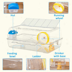 PawHut Hamster Cage, 2 Tier Gerbil Cage with Running Wheel, Water Bottle, Dish