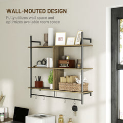 HOMCOM Three-Tier Floating Shelf - Grey Wood Effect