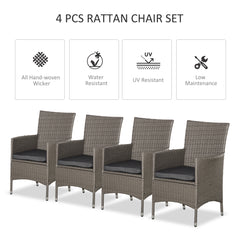 Outsunny Set of Four Rattan Armchairs, with Cushions - Grey