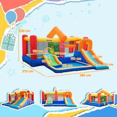 Outsunny 4 in 1 Kids Bouncy Castle Extra Large Double Slides & Trampoline Design Inflatable House Pool Climbing Wall with Blower Carrybag for Kids Age 3-8, 3.8 x 3.7 x 2.3m