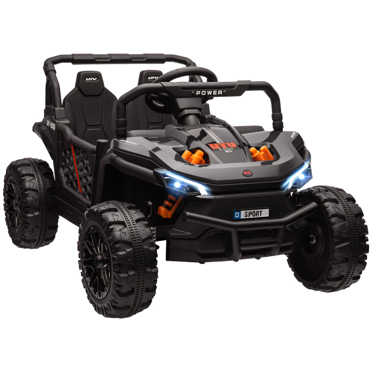 AIYAPLAY 12V Battery Powered Ride on Truck w/ Remote, Four Suspension Wheels, Horn, Lights, Music, USB, for Ages 3-5 Years, Black