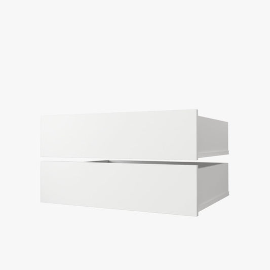 Two white rectangular boxes stacked on a white background