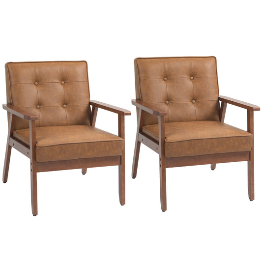 HOMCOM 2 Pack Retro-Style Accent Chair, with Faux Leather Seat - Brown