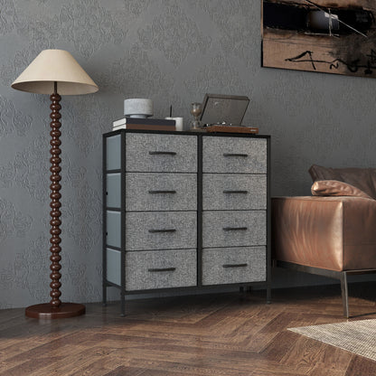 HOMCOM Fabric Chest of Drawers, Storage Drawers, Industrial Bedroom Dresser with 8 Fabric Drawers, Steel Frame and Wooden Top for Nursery, Living Room, Hallway, Black