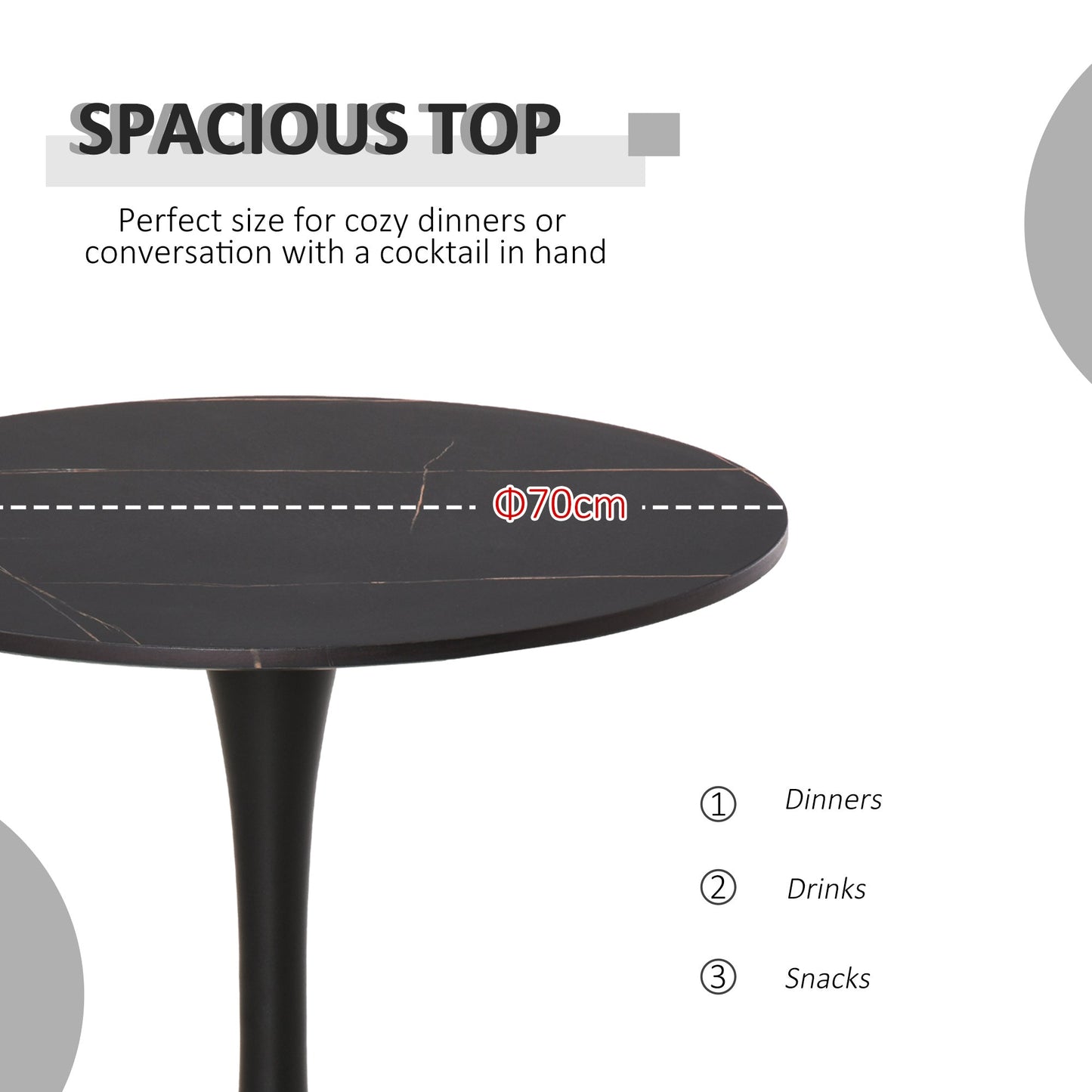 HOMCOM Modern Round Dining Table Leisure Coffee Bistro Table with Metal Base for Kitchen & Dining Room Black