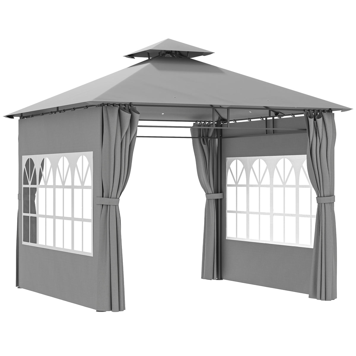 Outsunny 3 x 3 m Garden Gazebo, Double Roof Metal Gazebo with Removable Sidewalls and Church Windows, Outdoor Canopy Shelter, Light Grey