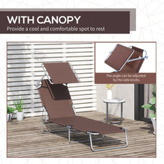 Outsunny 2 Pieces Outdoor Foldable Sun Lounger, 4 Level Adjustable Backrest Reclining Sun Lounger Chair with Angle Adjust Sun Shade Awning for Beach, Garden, Patio, Brown