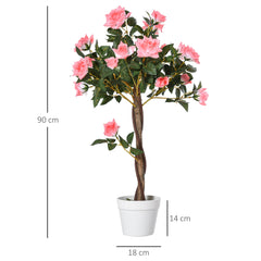 Outsunny Artificial Plants Pink Rose Floral in Pot, Fake Plants for Home Indoor Outdoor Decor, 90cm