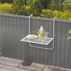 Outsunny Balcony Hanging Table, Metal Wall Mount Desk, Adjustable Folding Balcony Deck Table for Patio and Garden, Grey