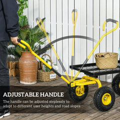 Outsunny Garden Trolley Cart, Heavy Duty Garden Cart with Metal Frame, 10" Pneumatic Wheels, Rotating Handle, 150kg Capacity, for Garden, Farm, Yellow