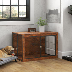 PawHut Dog Crate Furniture with Flip-up Top, 2 Doors, for Extra Large Dogs, 118 x 75 x 77cm, Rustic Brown