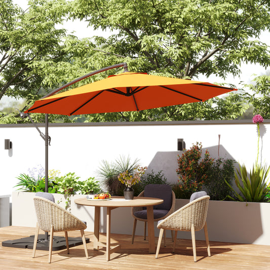 Outsunny 3m Overhanging Parasol, with Base, Weights and Cover - Orange