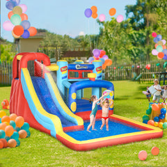 Outsunny 4 in 1 Bouncy Castle, with Slide, Pool, Trampoline, Climbing Wall, Blower - Multicoloured