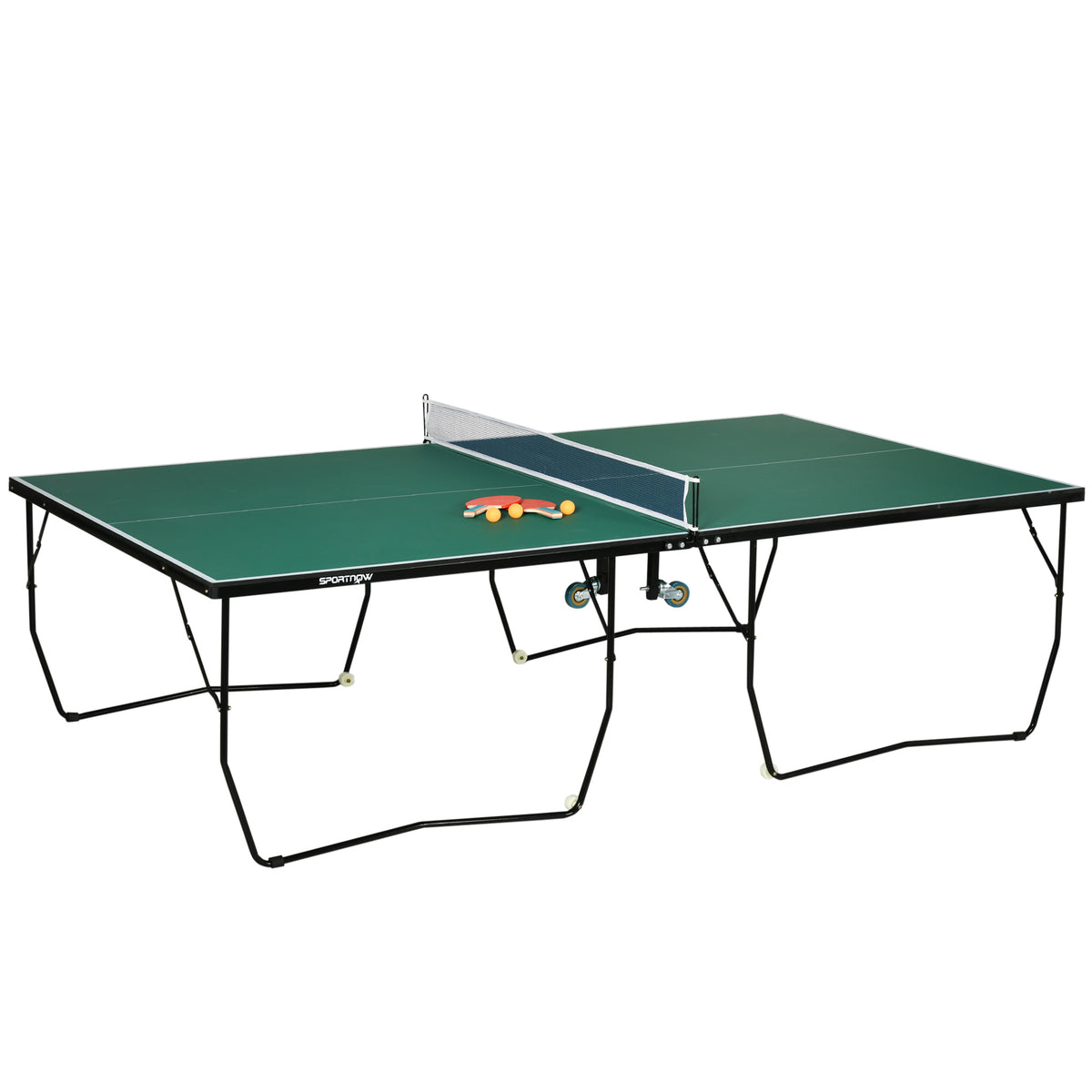 SPORTNOW 9FT Folding Table Tennis Table, with 8 Wheels, for Indoor Use - Green