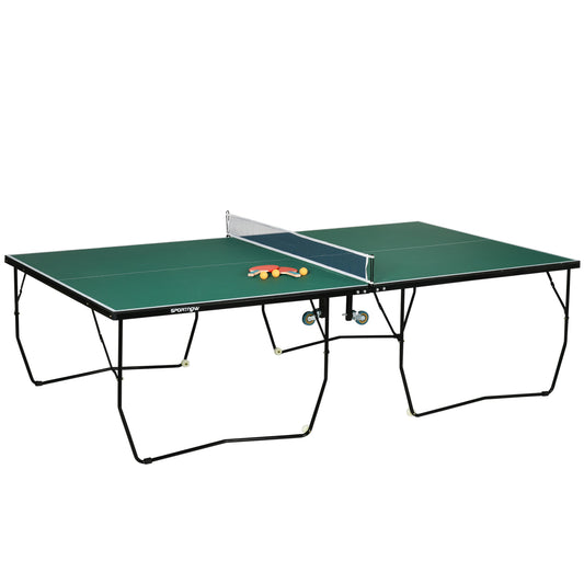 SPORTNOW 9FT Folding Table Tennis Table, with 8 Wheels, for Indoor Use - Green