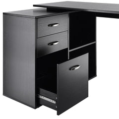 HOMCOM L Shaped Computer Desk, Reversible Home Office Desk with Drawers, File Cabinet and Storage Shelves, Study Table, 117 x 83.5 x 76cm, Black