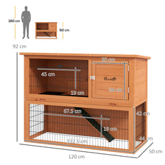 PawHut Two-Tier Antiseptic Wood Rabbit Hutch, 92cm Guinea Pig Hutch with Run - Orange