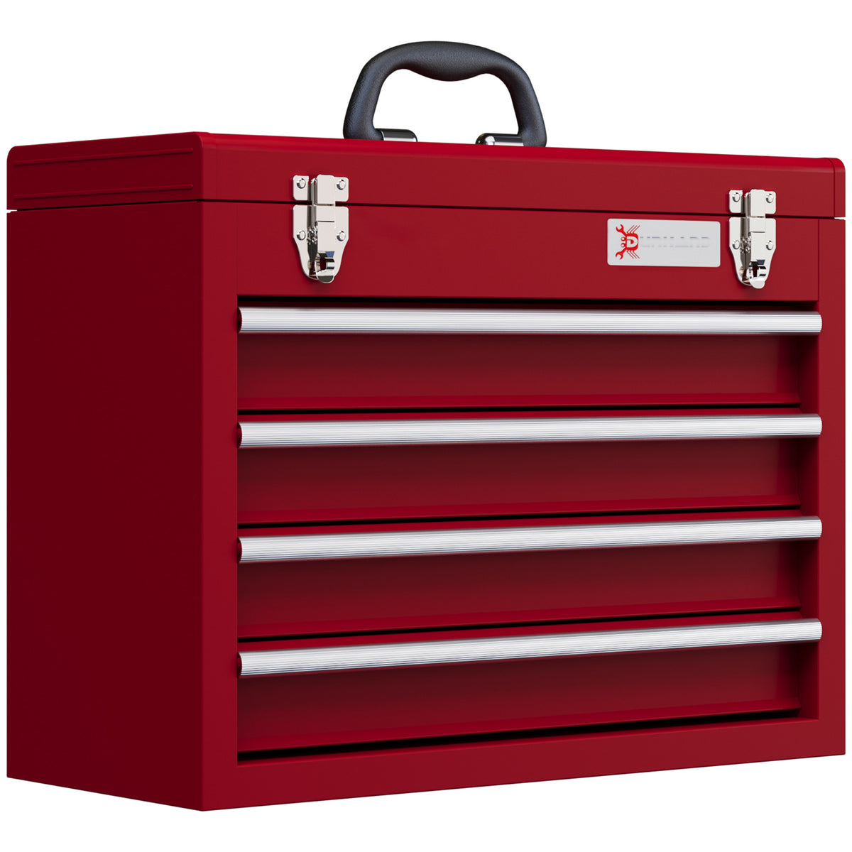 DURHAND Lockable Metal Tool Box, 4 Drawer Tool Chest with Latches, Handle, Ball Bearing Runners, Red