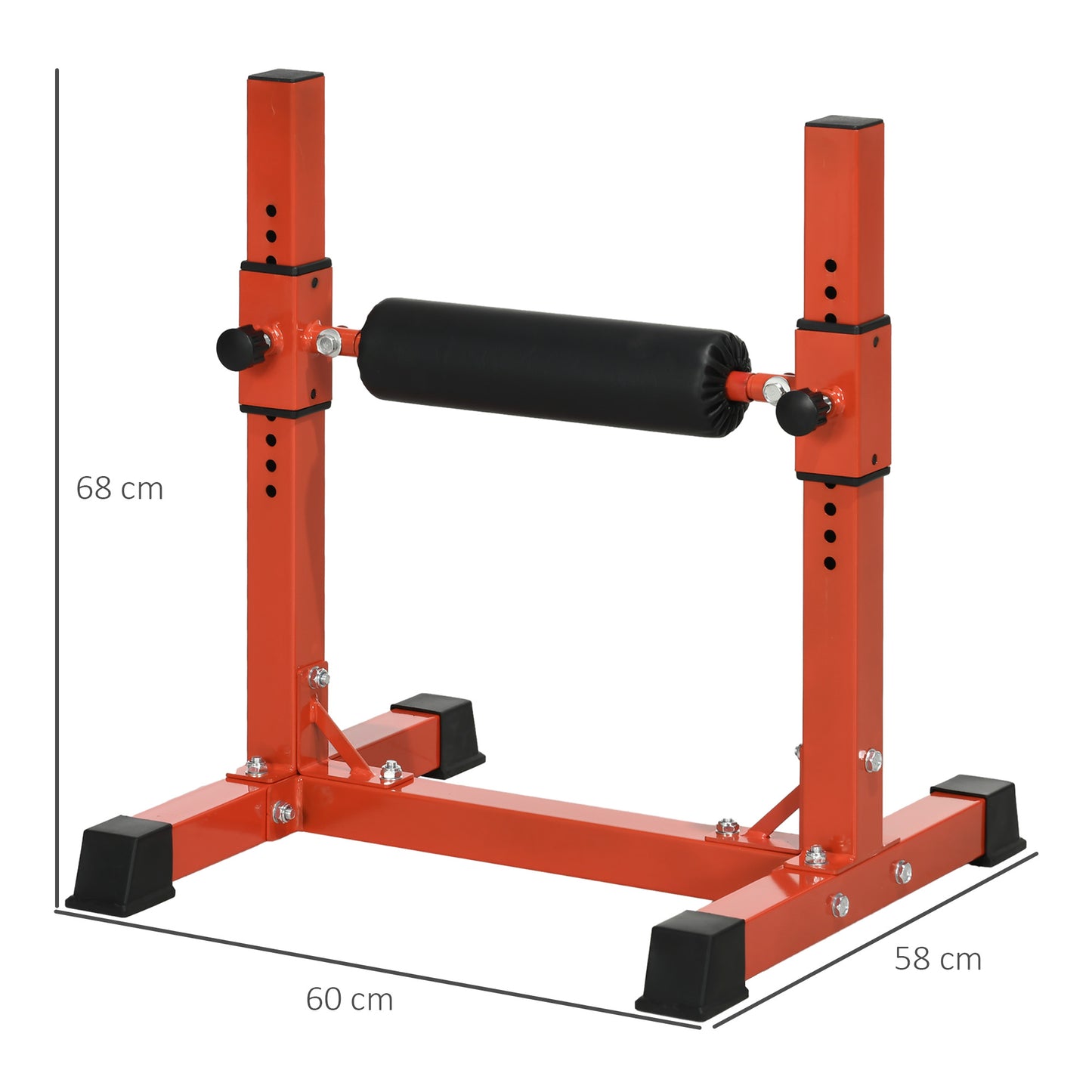 SPORTNOW Bulgarian Split Squat Stand, 12-Level Adjustable Single Leg Squat Machine with Foam Roller and Anti-Slip Pads for Lower Body Strength Training, Red