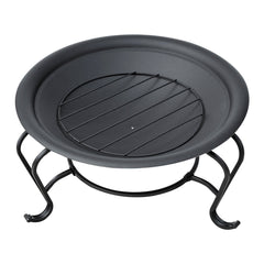 Outsunny Metal Firepit Bowl Outdoor Round Fire Pit w/ Lid, Log Grate, Poker for Backyard, Camping, BBQ, Bonfire, Wood Burning Stove, 56 x 56 x 45cm, Black