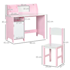 HOMCOM Kids Desk And Chair Set 2 PCs Childrens Table And Chair Set Multi Use Toddler Furniture with Whiteboard, Storage - Pink