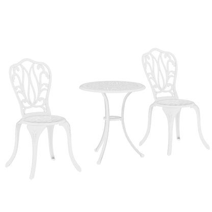 Outsunny 3 Piece Garden Bistro Set, Cast Aluminium Outdoor Furniture Set with Umbrella Hole for Balcony, Porch, Patio, White