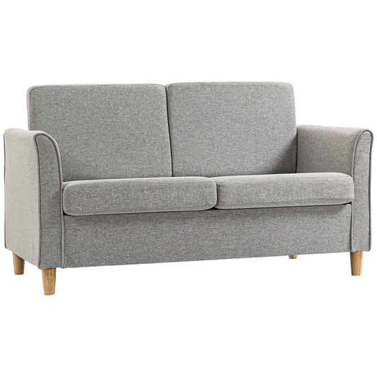 HOMCOM Compact Loveseat Sofa, Modern 2 Seater Sofa for Living Room with Wood Legs and Armrests, Light Grey