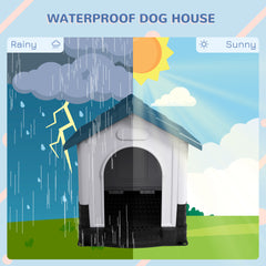 بيت كلاب بلاستيكي من PawHut مزود بنوافذ، للفناء الخارجي للحديقة، للكلاب المتوسطة والكبيرة، 101 × 88 × 99 سم ​​- أزرق