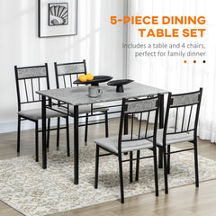 HOMCOM Five-Piece Marble Effect Dining Table Set - Grey/Black