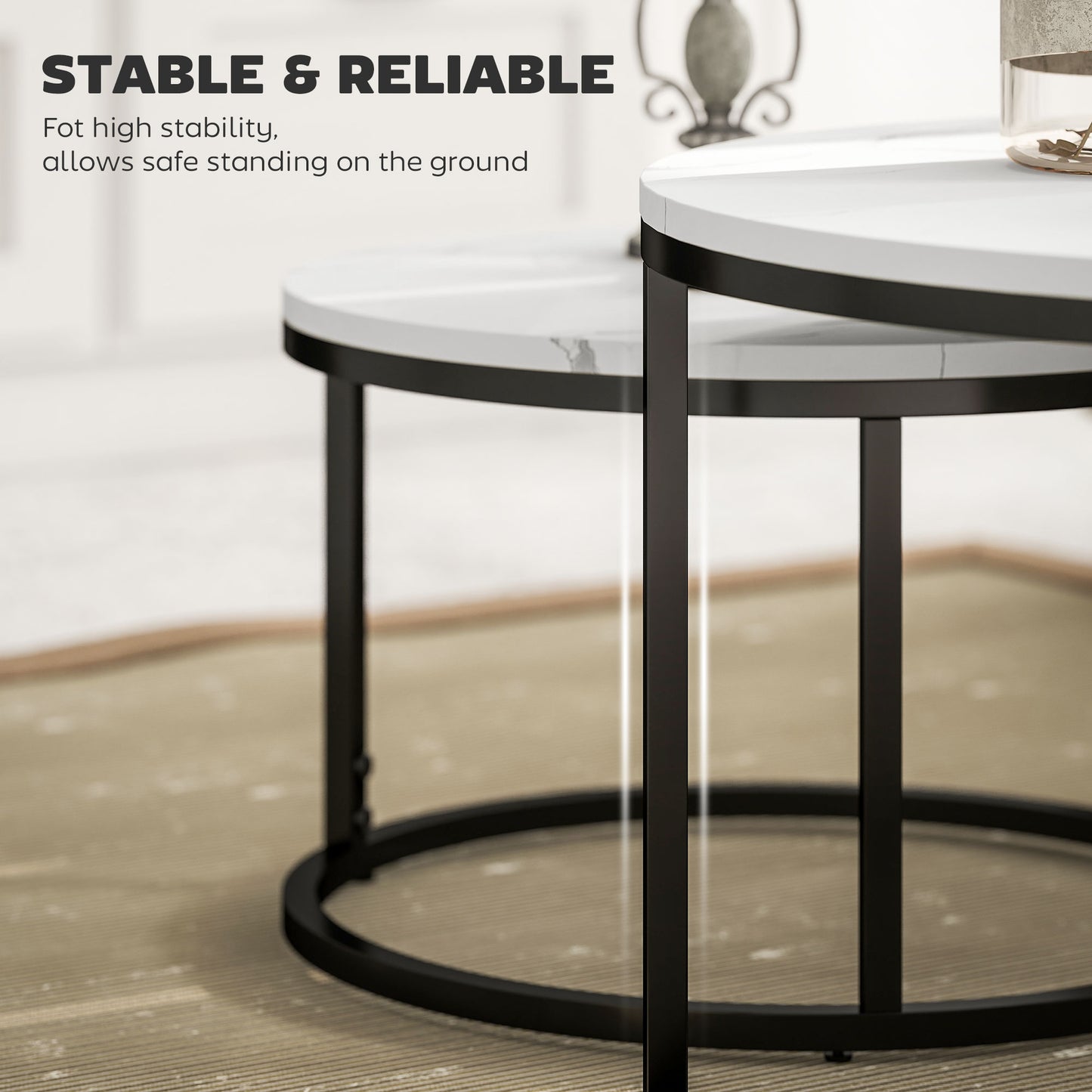HOMCOM Set of Two Marble-Effect Stacking Tables - Black/White