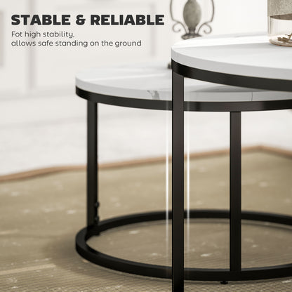 HOMCOM Set of Two Marble-Effect Stacking Tables - Black/White