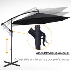 Outsunny 2.45m Overhanging Cantilever Parasol, with Cross Base - Black