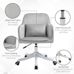 Vinsetto Velvet Office Chair, Desk Chair, Makeup Vanity Chair with Massage Lumbar Pillow and Rolling Wheels for Bedroom and Home, Grey