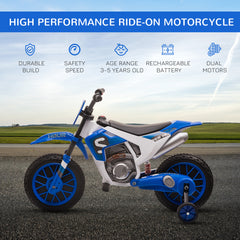 HOMCOM 12V Kids Electric Motorcycle Ride-On, with Training Wheels, for Ages 3-6 Years - Blue