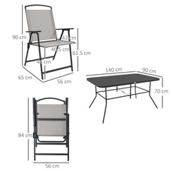 Outsunny Seven-Piece Garden Dining Set, with Glass-Top Table and Folding Chairs - Grey