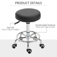 Vinsetto Round Rolling Stool, PU Leather Height Adjustable Stool Chair with Wheels and Swivel Seat for Salon, Massage, Spa, Home Kitchen, Black