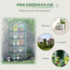 Outsunny 5 Tier Mini Greenhouse, Portable Greenhouse with Reinforced Plastic Cover, Garden Grow House with Roll Up Door and Shelves, 69 x 49 x 193cm, Green