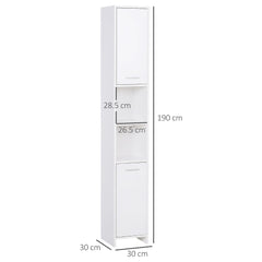 HOMCOM Bathroom Floor Storage Cabinet Slim Tallboy w/ Door Cupboard & Shelves For Living Room, Bedroom, Hallway White